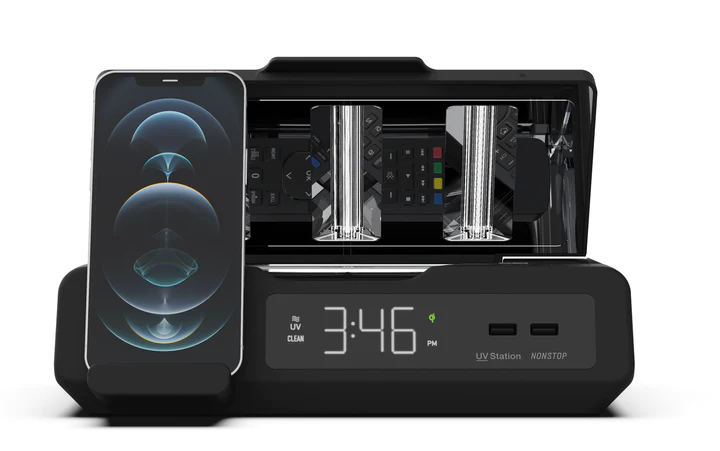 NONSTOP NSUV-BK CLOCK WITH 2 USB, UV STERILIZING, WIRELESS CHARGING, 1-YEAR WARRANTY
